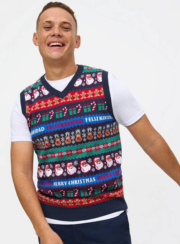 Christmas Feliz Navidad Slogan Knitted Vest  L